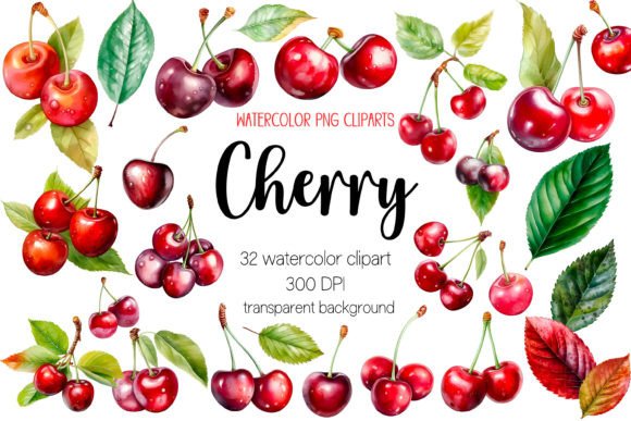 Download Watercolor Cherry Clipart Bundle PNG - Cherry clipart Collection