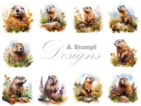 Download Groundhog Watercolor Animal Clipart Set - Watercolor animal clipart set Collection