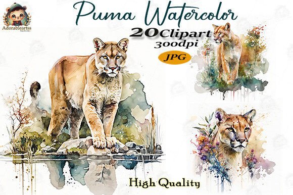 Download Puma Watercolor Clipart Bundle Images - Premium Resources