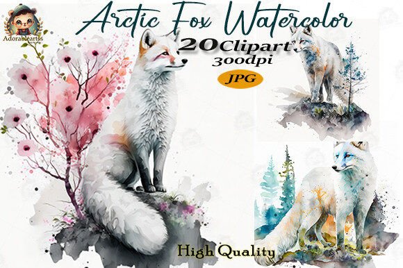 Download Arctic Fox Watercolor Clipart Bundle Set - Premium Bundle