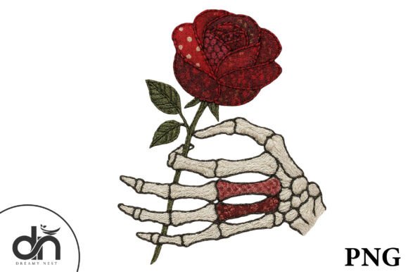 Download Stitched Skeleton Hand with Red Rose PNG - Rose png Collection