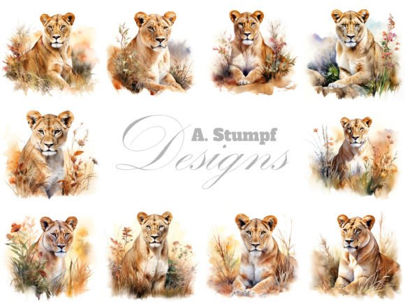 Download Lioness Watercolor Animal Clipart Set - Watercolor animal clipart set Collection