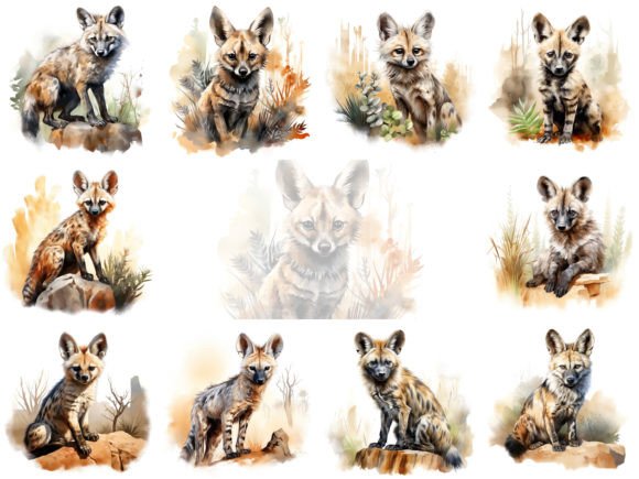 Download Aardwolf Watercolor Animal Clipart Set - Watercolor animal clipart set Collection