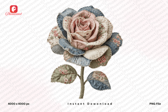 Download Quilted Vintage Patchwork Rose PNG - Rose png Collection