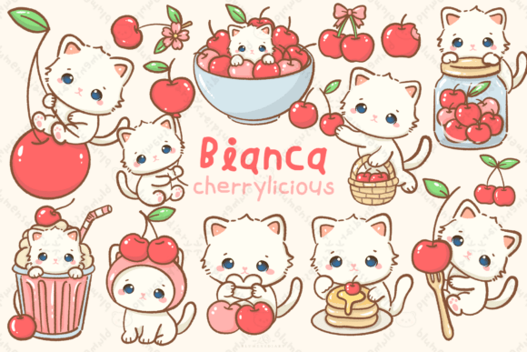 Download Kawaii White Cat Cherry Clipart - Cherry clipart Collection