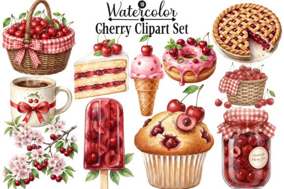 Download Watercolor Cherry Clipart Set PNG - Cherry clipart Collection