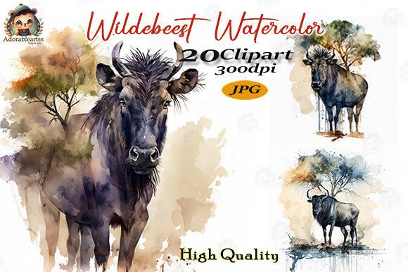 Download Wildebeest Watercolor Clipart Bundle Set - Premium Resources